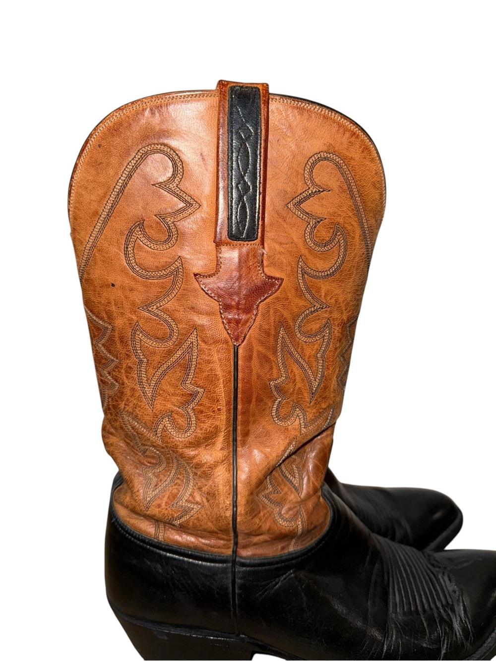 Lucchese Cowboy Boots Mens 9.5 Black Leather Western Pull‎ On Pointed Toe USA - Picture 4 of 12